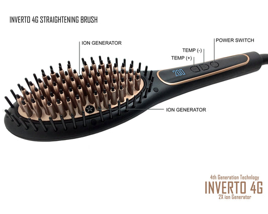 4G Straightening Copper Ceramic Brush 4Th Generation with True 2X Ionic Generators Adjustable Temp, Smooth Hair Quickly, Ergonomic Design Dual Voltage Worldwide Travel Auto 110V-220V