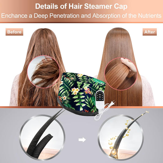 Heat Cap for Deep Conditioning, Thermal Cap for Hair Steamer Cap for Natural Hair Portable Electric Heat Hair Spa Cap for Home Use Pattern (Floral Print)
