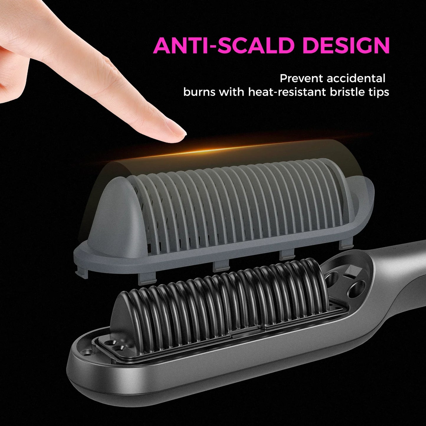 Ionic Hair Straightener Brush, Anti-Scald Ceramic Coating, Black
