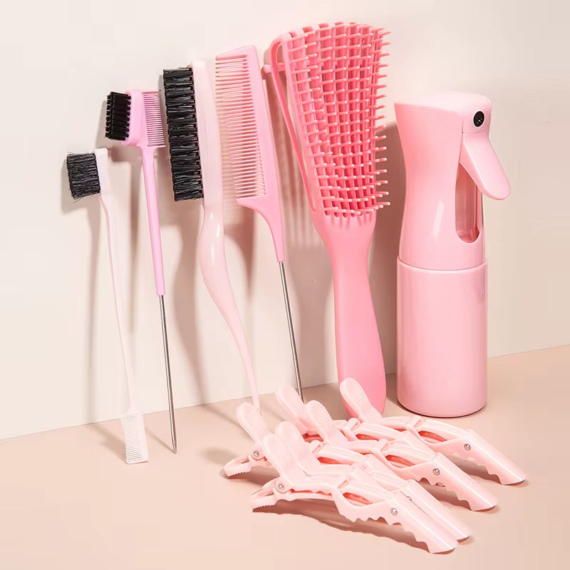 Detangling Brush 10 Pieces Hair Brush Set for Afro Curly Coily Long Hair Knots Detangler Easy to Clean Hair Care Styling Tools