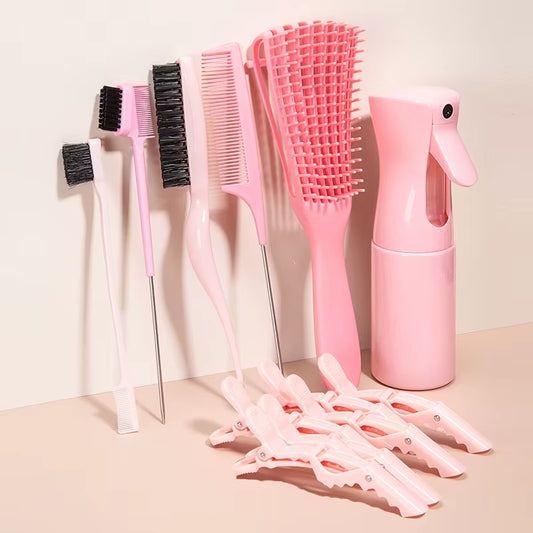 Detangling Brush 10 Pieces Hair Brush Set for Afro Curly Coily Long Hair Knots Detangler Easy to Clean Hair Care Styling Tools