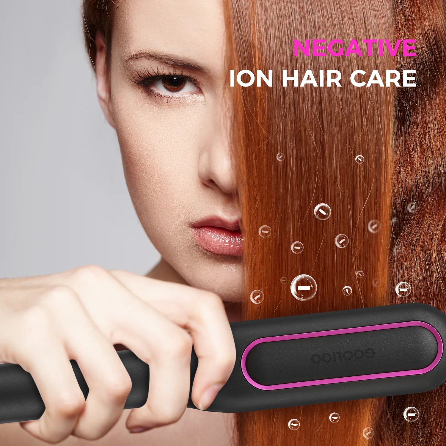 Ionic Hair Straightener Brush, Anti-Scald Ceramic Coating, Black