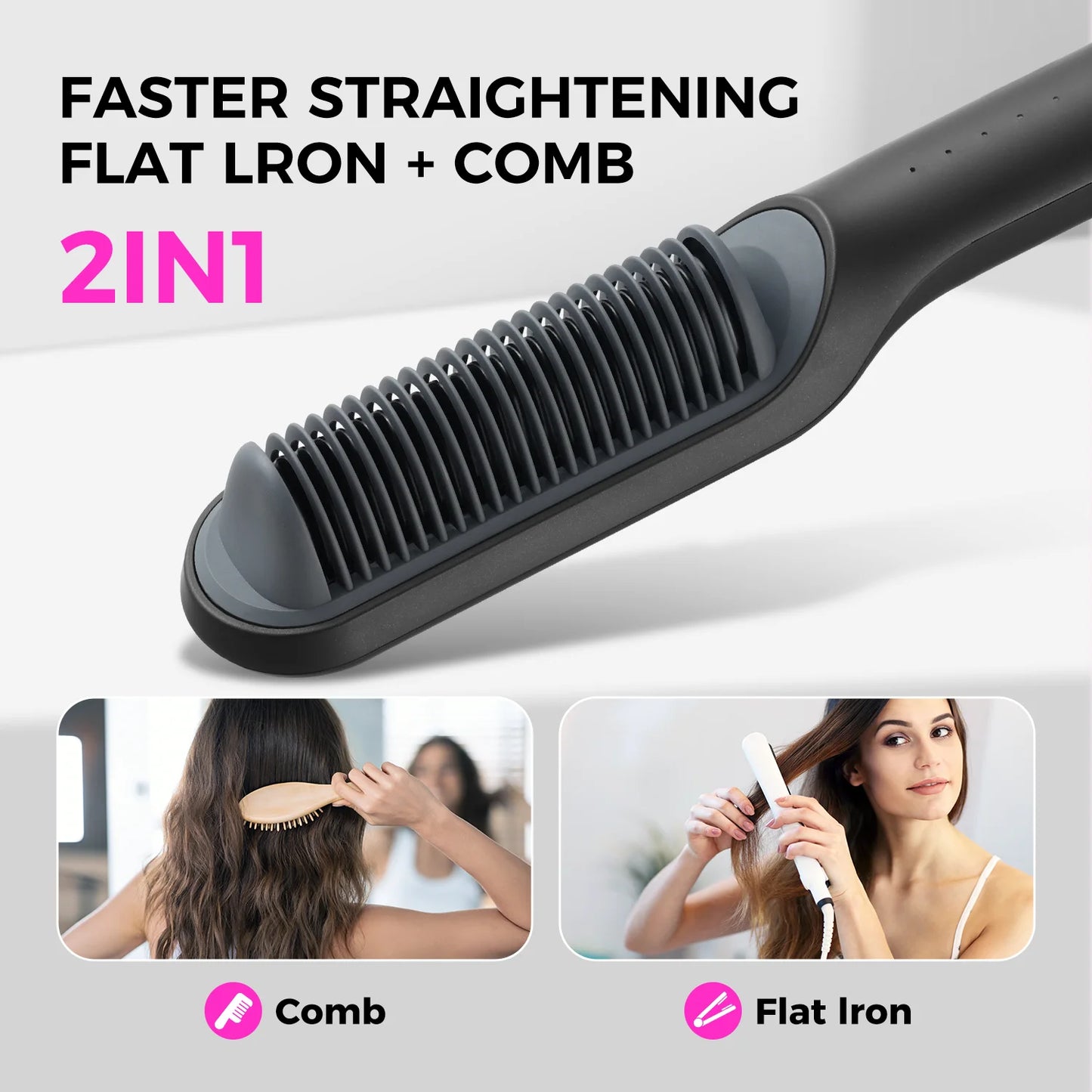 Ionic Hair Straightener Brush, Anti-Scald Ceramic Coating, Black