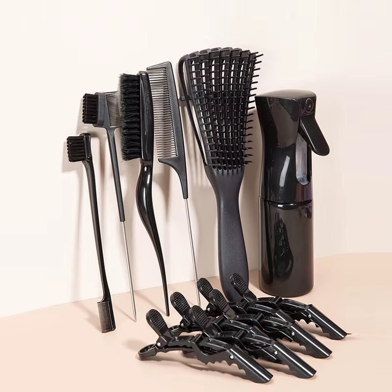 Detangling Brush 10 Pieces Hair Brush Set for Afro Curly Coily Long Hair Knots Detangler Easy to Clean Hair Care Styling Tools