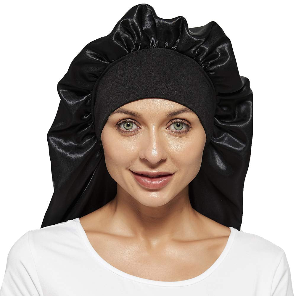 2 Pcs Silk Bonnet for Women Satin, Soft Elastic Band Silky Sleeping Cap Big Bonnets for Braids