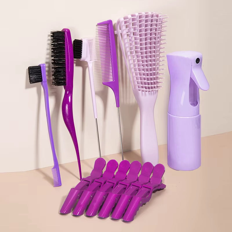 Detangling Brush 10 Pieces Hair Brush Set for Afro Curly Coily Long Hair Knots Detangler Easy to Clean Hair Care Styling Tools